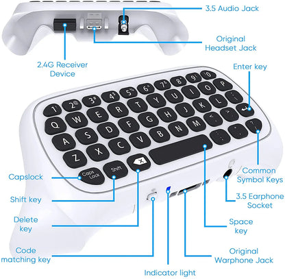 Wireless 2.4Ghz Mini Controller Keyboard Gaming Chatpad with Audio/Headset Jack for Xbox Series X/S Controller Accessories