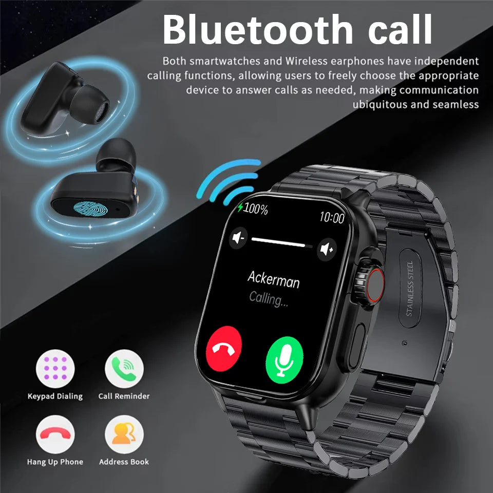 New TWS 2 IN 1 With Headset Smart Watch Bluetooth Call Men Watch GPS Track SmartWatch Heart Rate Monitor Play Music Watch 2024