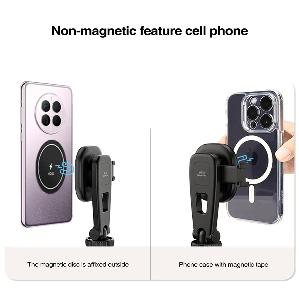 VRIG Magnetic Phone Holder Phone Tripod Mount w 1/4 Cold Shoe for Magsafe iPhone 15 14 13 12 Series Samsung Cameras Mic Lights