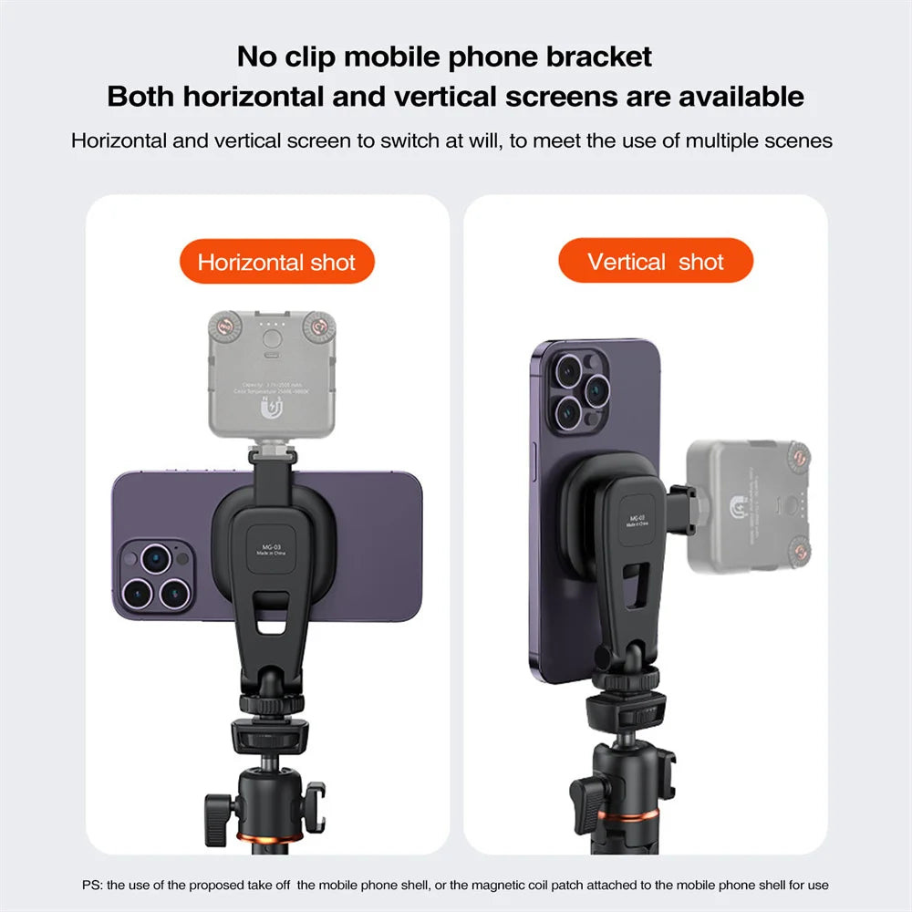 VRIG Magnetic Phone Holder Phone Tripod Mount w 1/4 Cold Shoe for Magsafe iPhone 15 14 13 12 Series Samsung Cameras Mic Lights