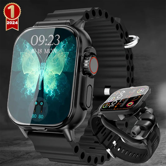 New TWS 2 IN 1 With Headset Smart Watch Bluetooth Call Men Watch GPS Track SmartWatch Heart Rate Monitor Play Music Watch 2024