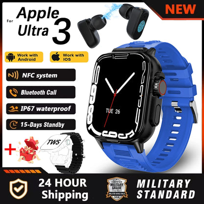 New TWS 2 IN 1 With Headset Smart Watch Bluetooth Call Men Watch GPS Track SmartWatch Heart Rate Monitor Play Music Watch 2024