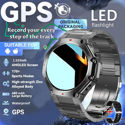 2025 New Original Premium GPS Smart Watch Ultra HD AMOLED Display Flashlight Built-in GPS BT Call Waterproof Smart Bracelet  Men