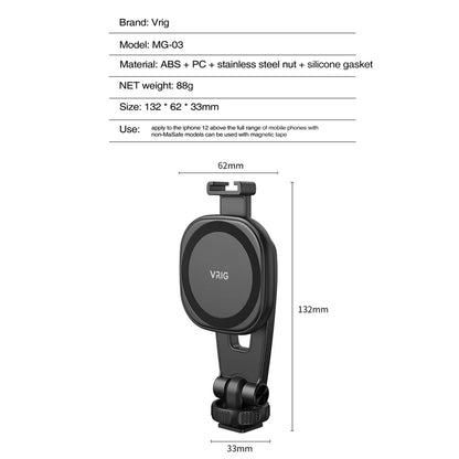 VRIG Magnetic Phone Holder Phone Tripod Mount w 1/4 Cold Shoe for Magsafe iPhone 15 14 13 12 Series Samsung Cameras Mic Lights