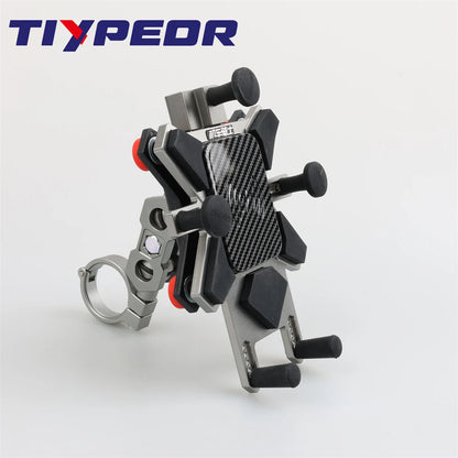 TIYPEOR CNC Aluminum Universal Motorcycle Phone Mount with Qi 15W Wireless Charger&Vibration Dampener Motorcycle CellPhone Holdr