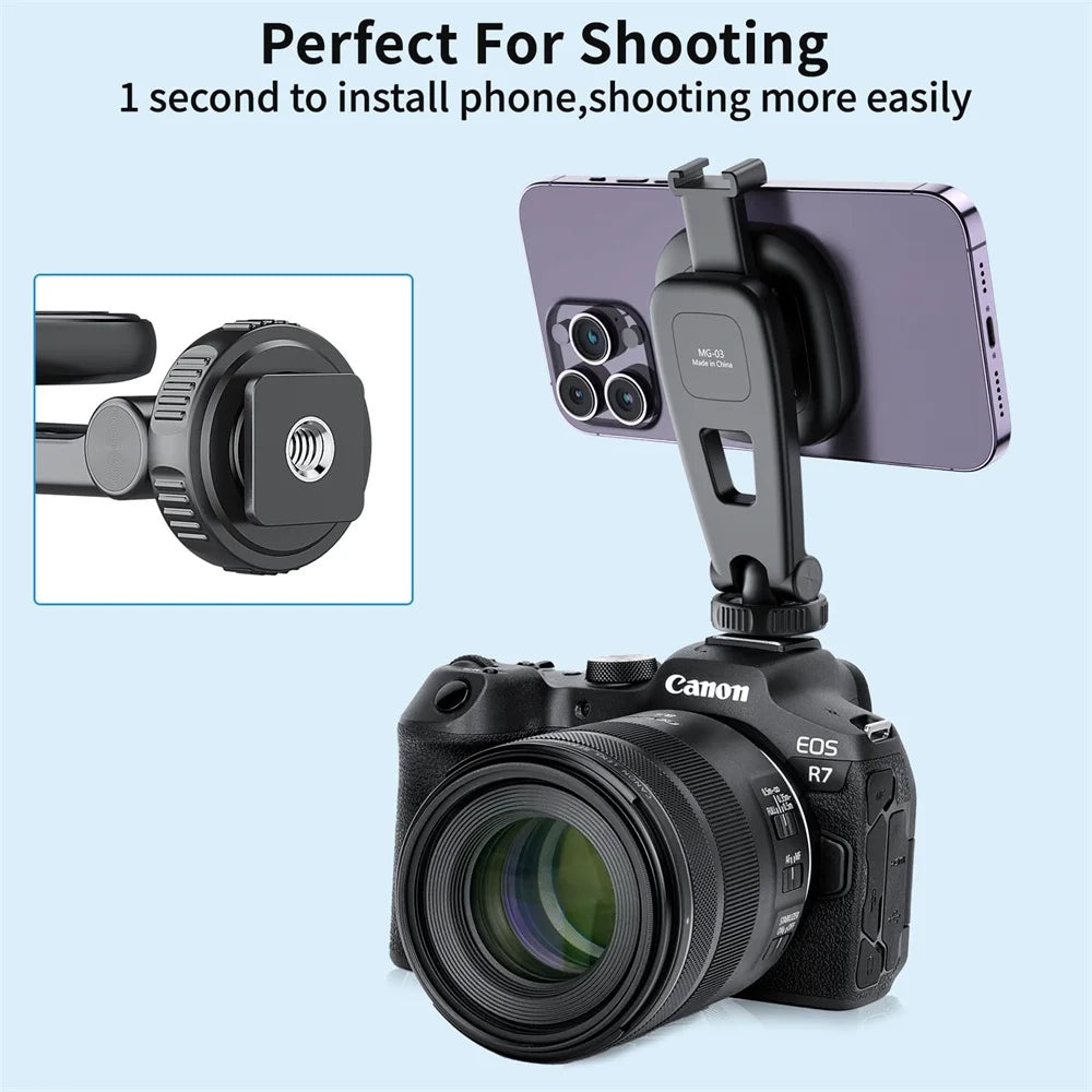 VRIG Magnetic Phone Holder Phone Tripod Mount w 1/4 Cold Shoe for Magsafe iPhone 15 14 13 12 Series Samsung Cameras Mic Lights