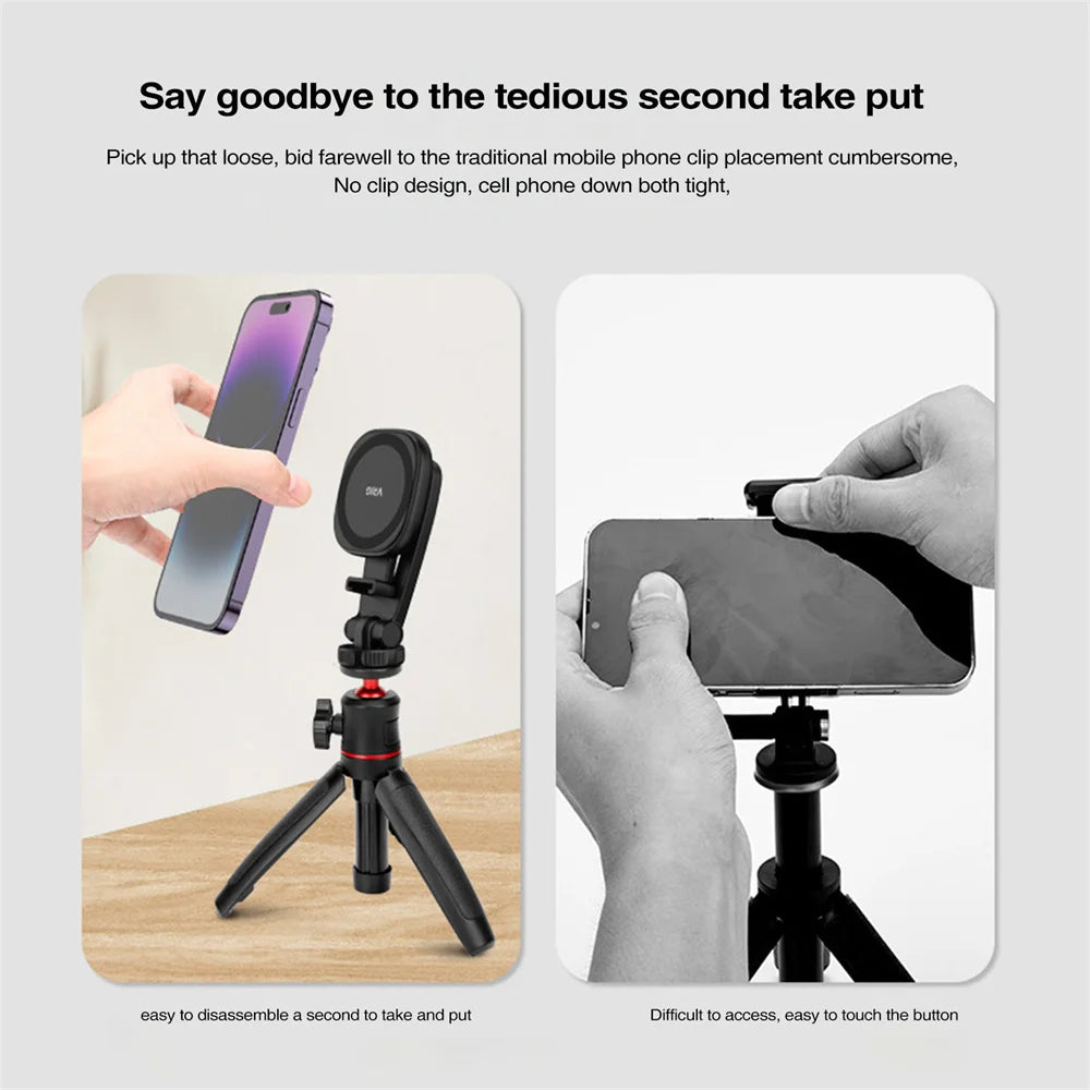 VRIG Magnetic Phone Holder Phone Tripod Mount w 1/4 Cold Shoe for Magsafe iPhone 15 14 13 12 Series Samsung Cameras Mic Lights