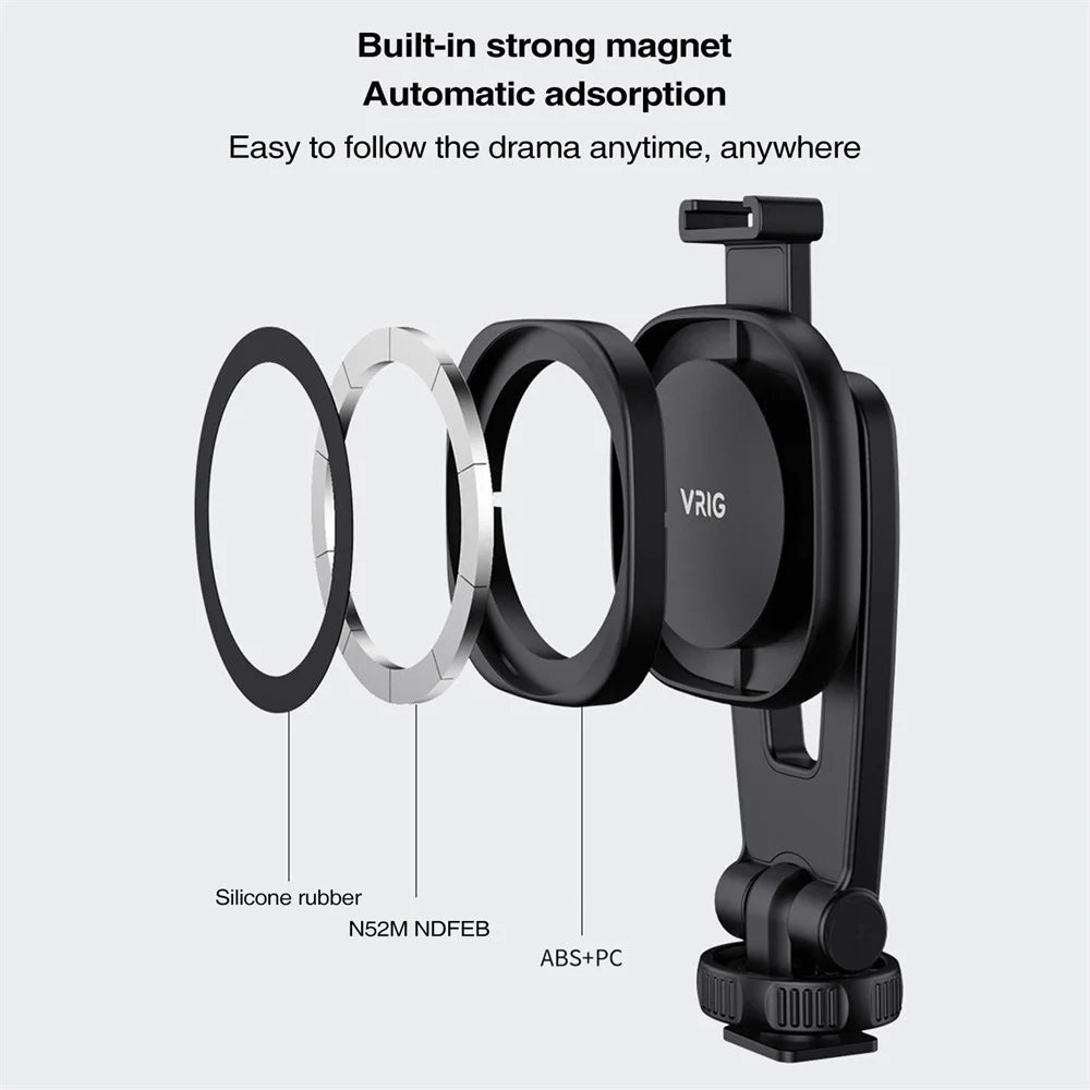 VRIG Magnetic Phone Holder Phone Tripod Mount w 1/4 Cold Shoe for Magsafe iPhone 15 14 13 12 Series Samsung Cameras Mic Lights