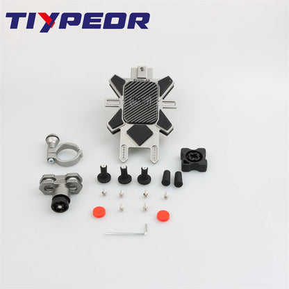 TIYPEOR CNC Aluminum Universal Motorcycle Phone Mount with Qi 15W Wireless Charger&Vibration Dampener Motorcycle CellPhone Holdr