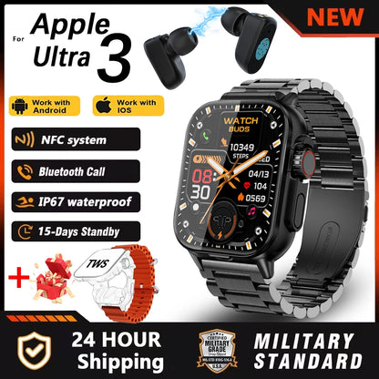 New TWS 2 IN 1 With Headset Smart Watch Bluetooth Call Men Watch GPS Track SmartWatch Heart Rate Monitor Play Music Watch 2024