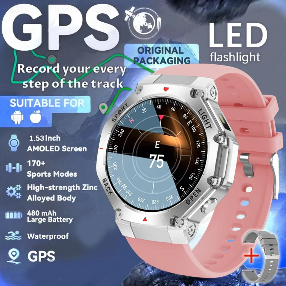 2025 New Original Premium GPS Smart Watch Ultra HD AMOLED Display Flashlight Built-in GPS BT Call Waterproof Smart Bracelet  Men