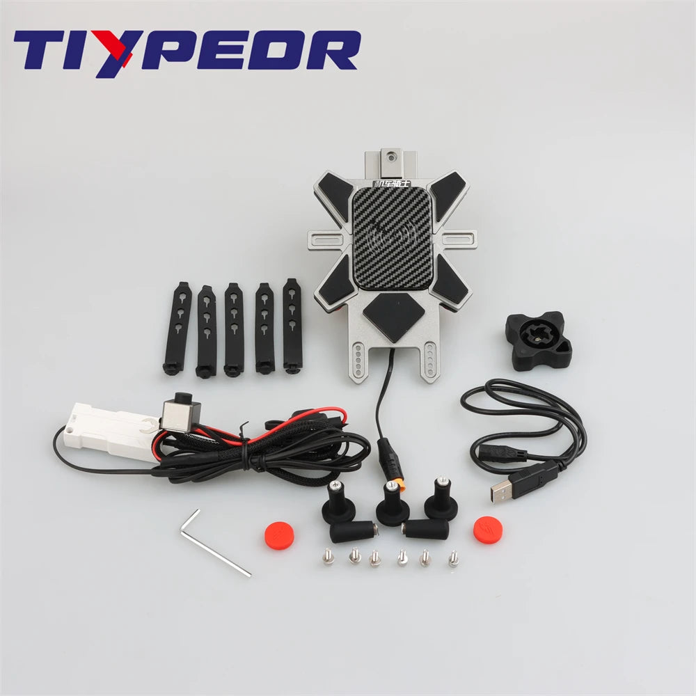 TIYPEOR CNC Aluminum Universal Motorcycle Phone Mount with Qi 15W Wireless Charger&Vibration Dampener Motorcycle CellPhone Holdr