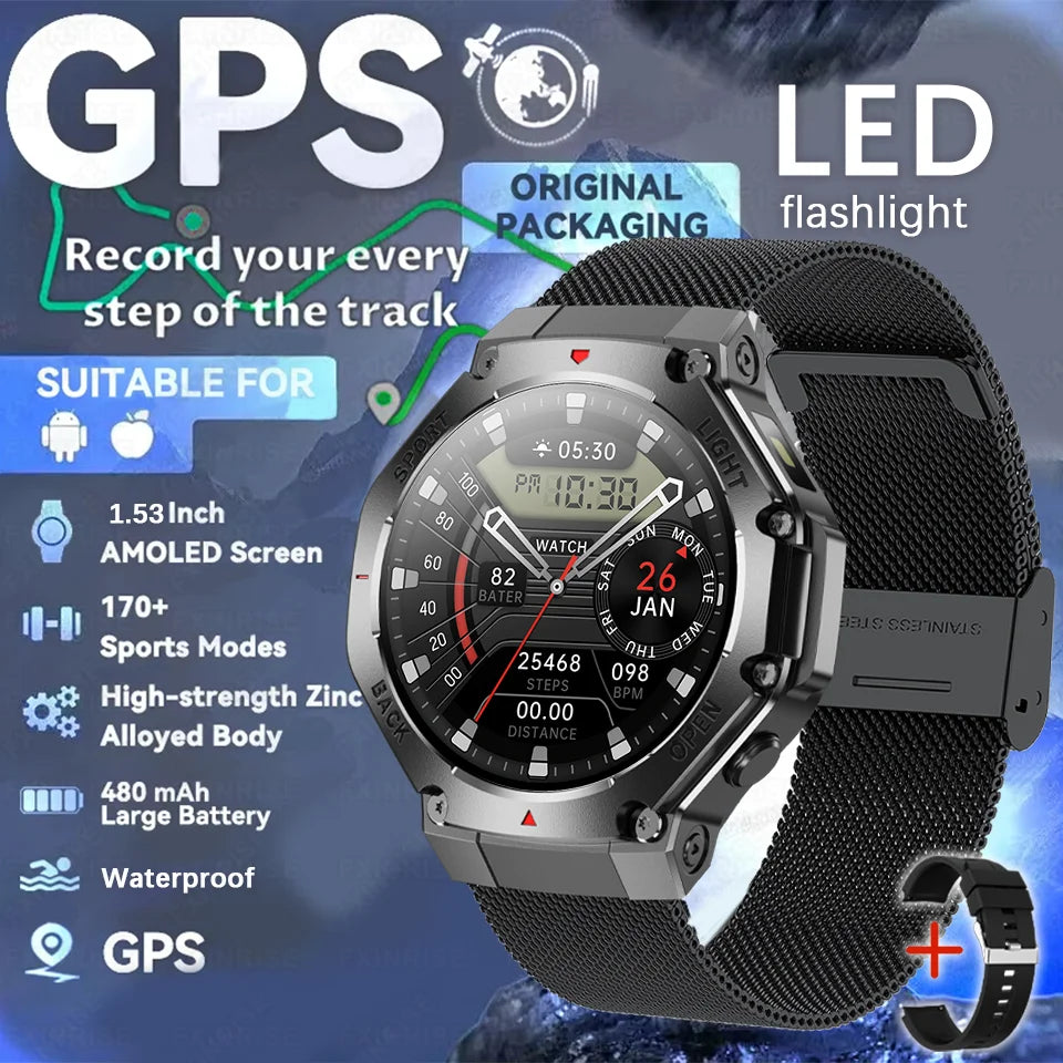 2025 New Original Premium GPS Smart Watch Ultra HD AMOLED Display Flashlight Built-in GPS BT Call Waterproof Smart Bracelet  Men