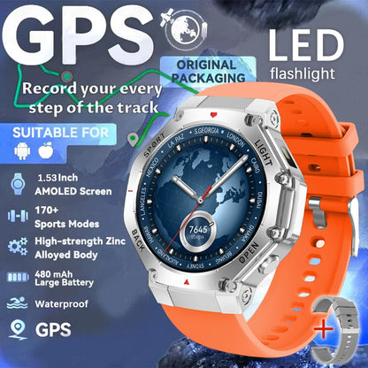 2025 New Original Premium GPS Smart Watch Ultra HD AMOLED Display Flashlight Built-in GPS BT Call Waterproof Smart Bracelet  Men