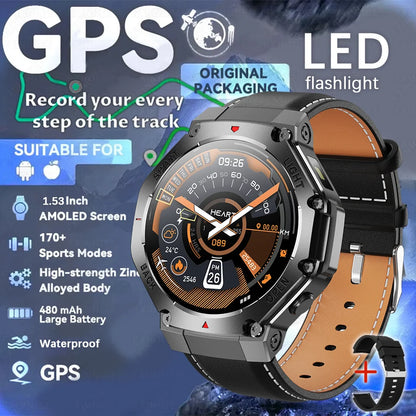 2025 New Original Premium GPS Smart Watch Ultra HD AMOLED Display Flashlight Built-in GPS BT Call Waterproof Smart Bracelet  Men