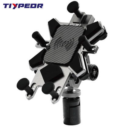 TIYPEOR CNC Aluminum Universal Motorcycle Phone Mount with Qi 15W Wireless Charger&Vibration Dampener Motorcycle CellPhone Holdr