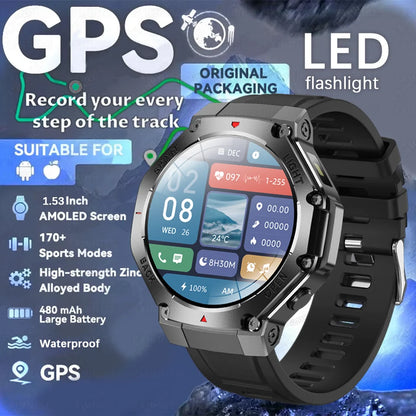 2025 New Original Premium GPS Smart Watch Ultra HD AMOLED Display Flashlight Built-in GPS BT Call Waterproof Smart Bracelet  Men