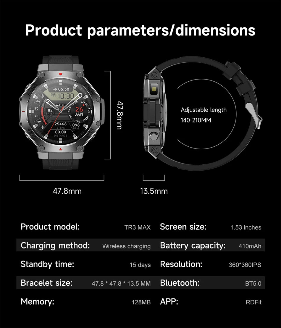 2025 New Original Premium GPS Smart Watch Ultra HD AMOLED Display Flashlight Built-in GPS BT Call Waterproof Smart Bracelet  Men