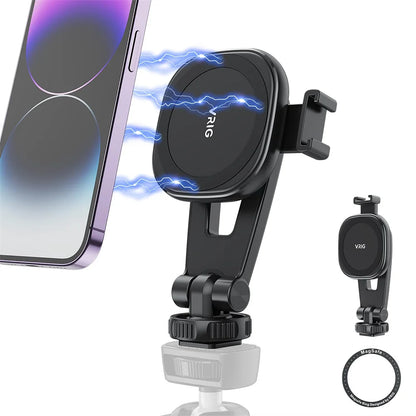 VRIG Magnetic Phone Holder Phone Tripod Mount w 1/4 Cold Shoe for Magsafe iPhone 15 14 13 12 Series Samsung Cameras Mic Lights