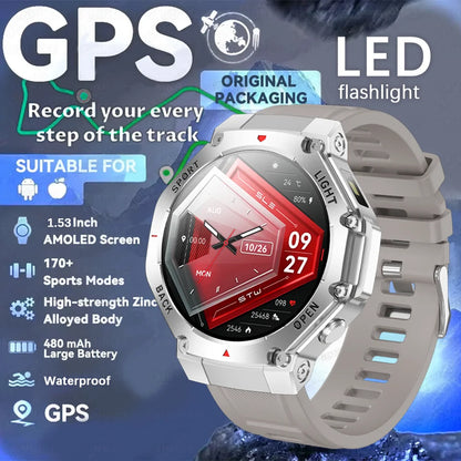 2025 New Original Premium GPS Smart Watch Ultra HD AMOLED Display Flashlight Built-in GPS BT Call Waterproof Smart Bracelet  Men