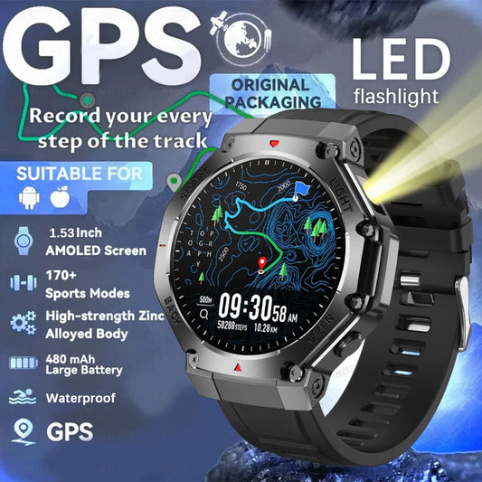 2025 New Original Premium GPS Smart Watch Ultra HD AMOLED Display Flashlight Built-in GPS BT Call Waterproof Smart Bracelet  Men