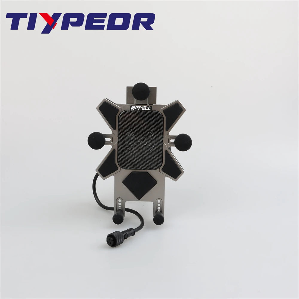 TIYPEOR CNC Aluminum Universal Motorcycle Phone Mount with Qi 15W Wireless Charger&Vibration Dampener Motorcycle CellPhone Holdr