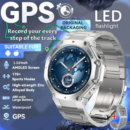 2025 New Original Premium GPS Smart Watch Ultra HD AMOLED Display Flashlight Built-in GPS BT Call Waterproof Smart Bracelet  Men