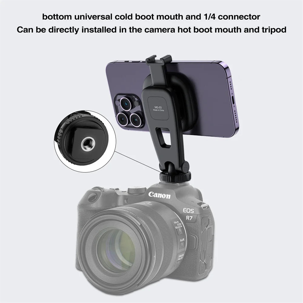 VRIG Magnetic Phone Holder Phone Tripod Mount w 1/4 Cold Shoe for Magsafe iPhone 15 14 13 12 Series Samsung Cameras Mic Lights