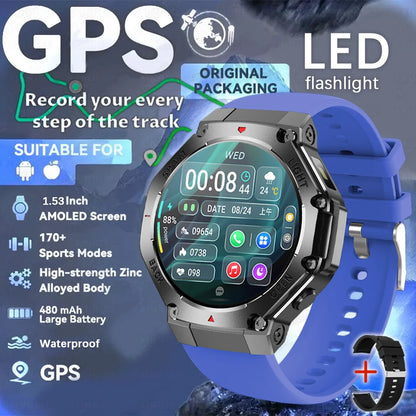 2025 New Original Premium GPS Smart Watch Ultra HD AMOLED Display Flashlight Built-in GPS BT Call Waterproof Smart Bracelet  Men