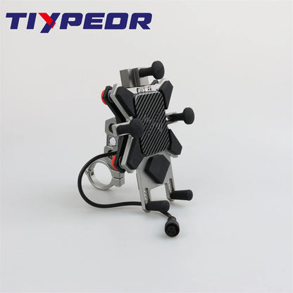 TIYPEOR CNC Aluminum Universal Motorcycle Phone Mount with Qi 15W Wireless Charger&Vibration Dampener Motorcycle CellPhone Holdr