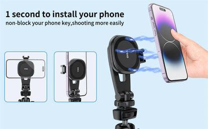 VRIG Magnetic Phone Holder Phone Tripod Mount w 1/4 Cold Shoe for Magsafe iPhone 15 14 13 12 Series Samsung Cameras Mic Lights